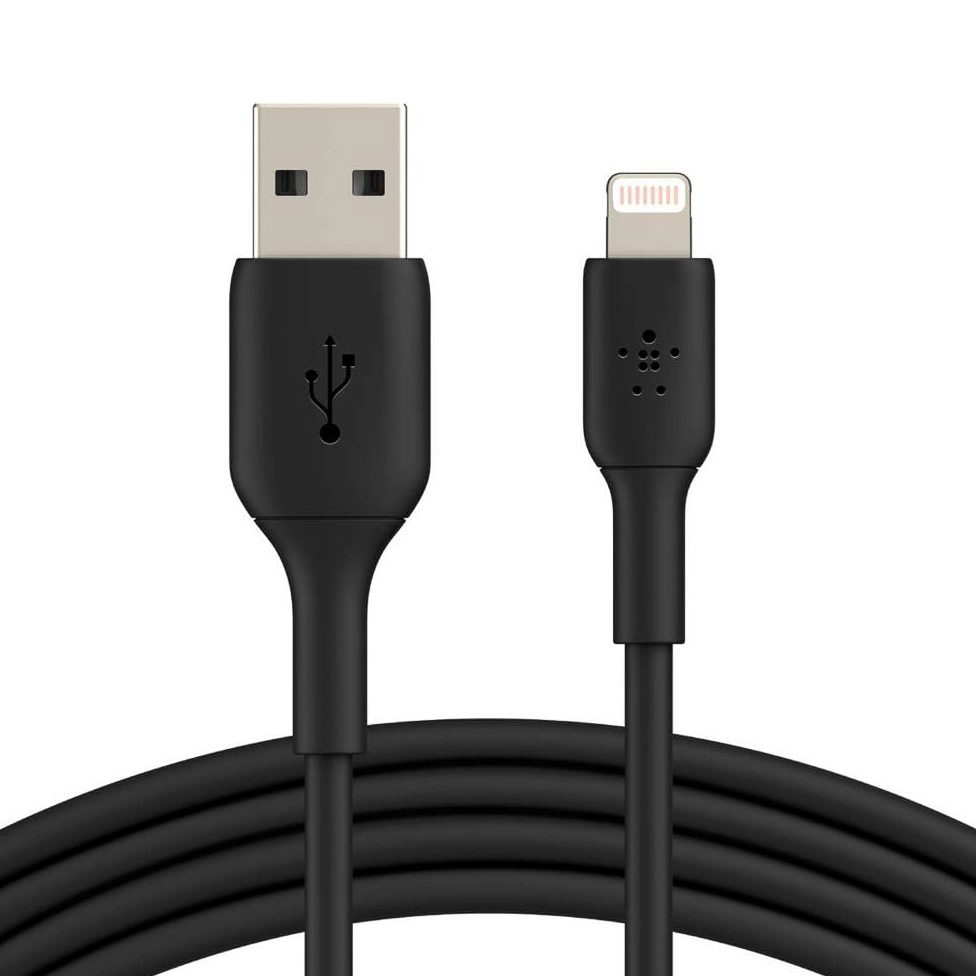 Belkin BoostCharge Lightning Cable for iPhone and Apple devices, 3.3ft long, tangle-resistant, and MFi certified.