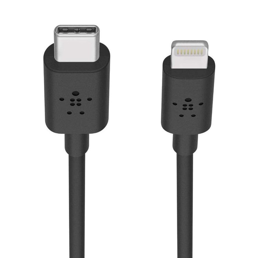 Belkin USB-C to Lightning Cable, 4ft long, for fast iPhone charging, syncing with iPad, MacBook, and more.