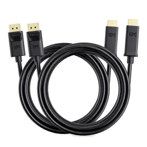 DisplayPort to HDMI adapter cable, 6 ft, 2-pack, with gold-plated connectors