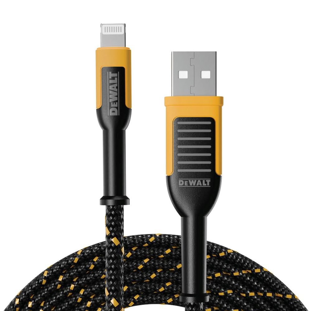 DEWALT Reinforced Lightning to USB Cable – 6ft Kevlar Braided Charger for iPhone and iPad.