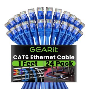 GearIT Cat 6 Ethernet Cable 1ft - 24-pack with snagless RJ45 connectors for fast, reliable networks.
