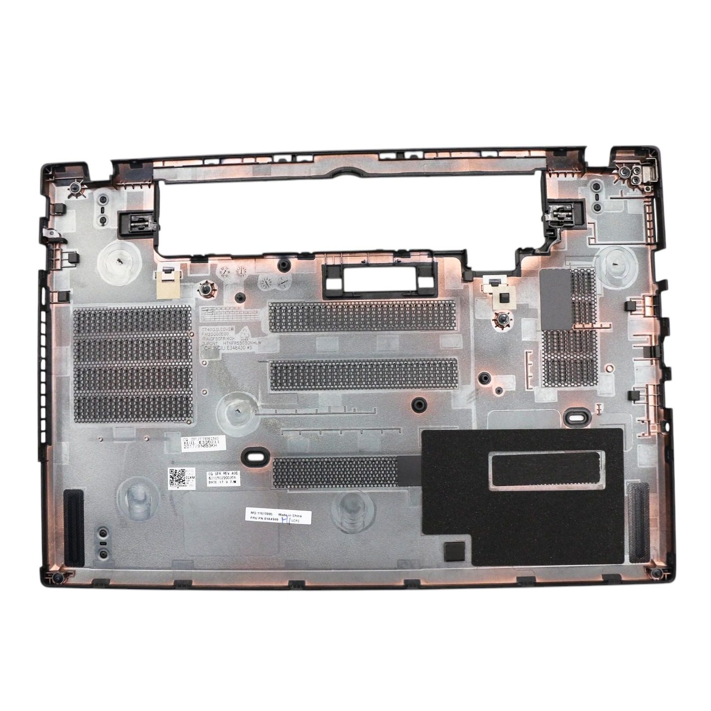 Lenovo ThinkPad T470 base cover 01AX949, black plastic with screws.