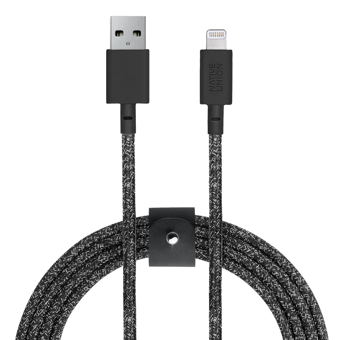 Native Union BELT Cable XL – 10ft Lightning Cable with leather strap, ultra-strong durability, and MFi certification for iPhone and iPad.