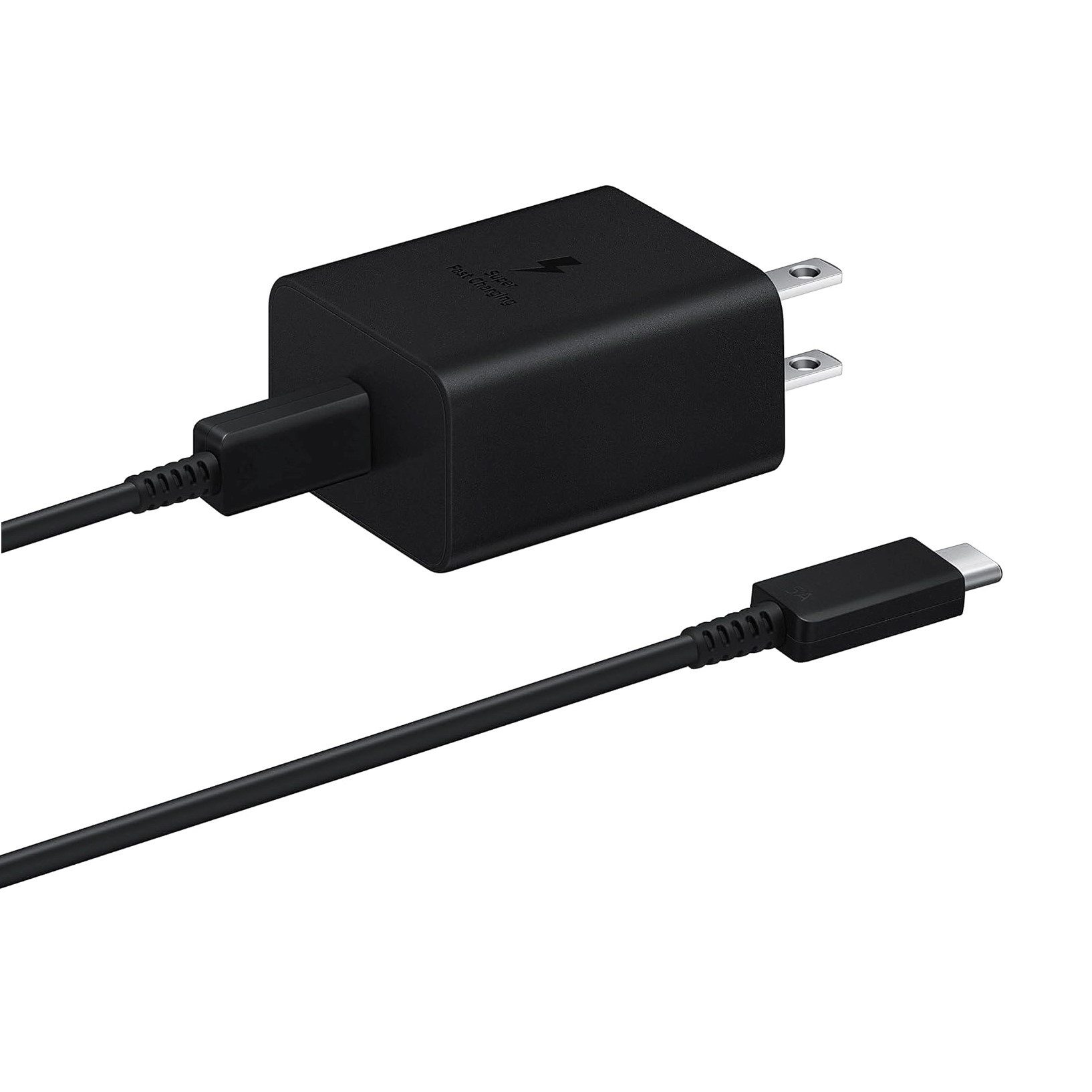 Samsung 45W USB-C Power Adapter with cable for fast charging.