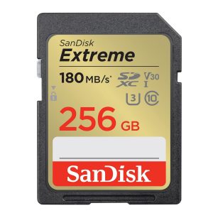 SanDisk 256GB Extreme SDXC UHS-I Memory Card – High-speed and durable storage for 4K UHD video and burst photography.