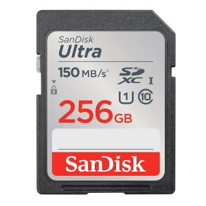 SanDisk 256GB Ultra SDXC UHS-I Memory Card – High-speed storage for Full HD video and photography.