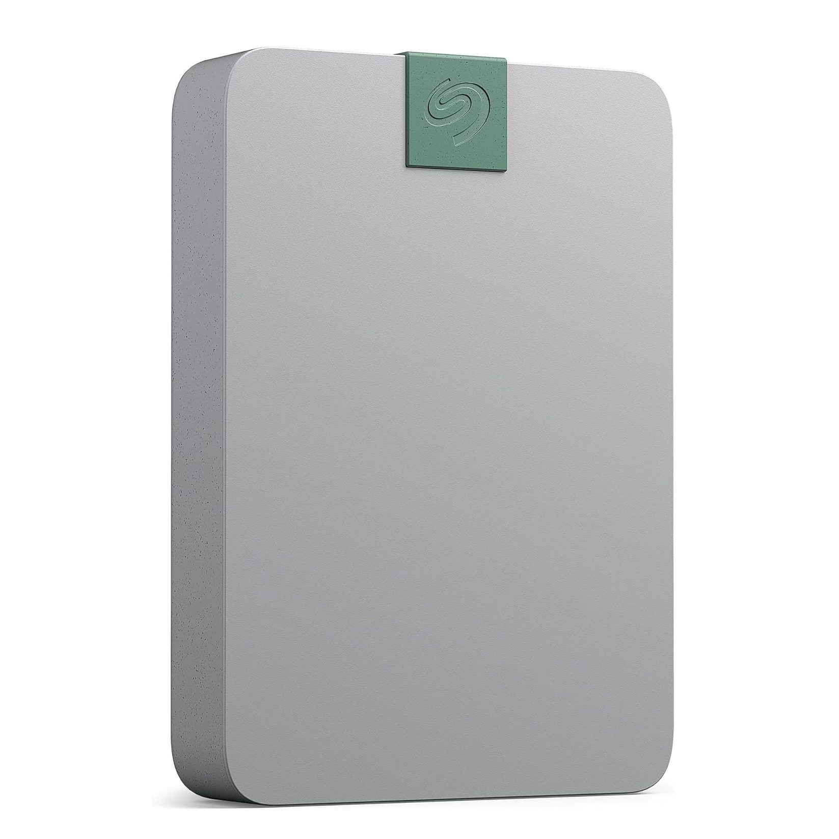Seagate Ultra Touch 5TB External Hard Drive in Pebble Grey with USB-C compatibility, recycled material design, and lightweight portability.
