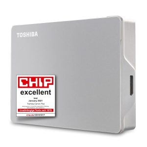 Toshiba Canvio Flex 4TB Portable External Hard Drive, sleek silver design, compatible with Mac, Windows, and tablets.