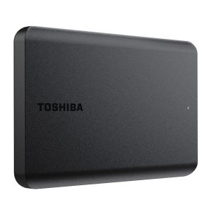 Toshiba Canvio Basics 2TB Portable External Hard Drive, sleek black design with USB 3.0 compatibility for PC and Mac users.