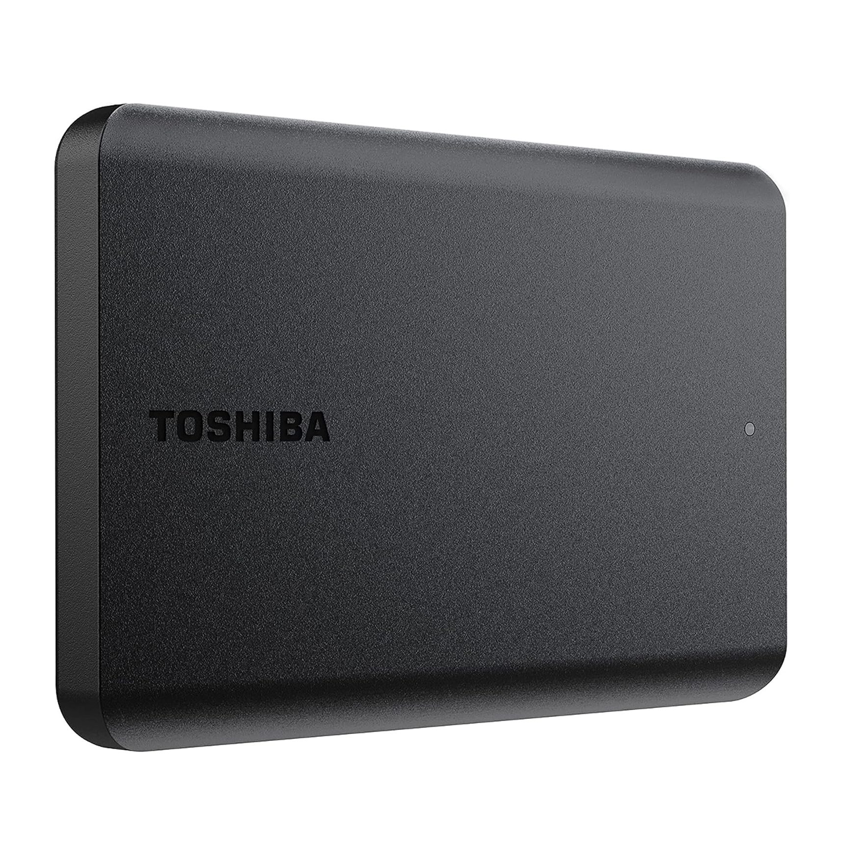 Toshiba Canvio Basics 2TB Portable External Hard Drive, sleek black design with USB 3.0 compatibility for PC and Mac users.