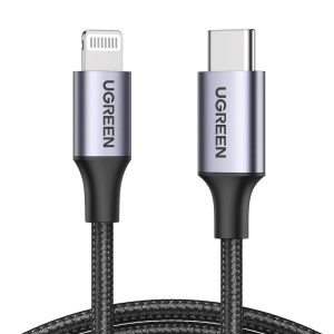 UGREEN USB-C to Lightning Cable, 6FT, MFi Certified, durable braided design, fast charging, and data transfer for iPhone, iPad, and AirPods Pro.