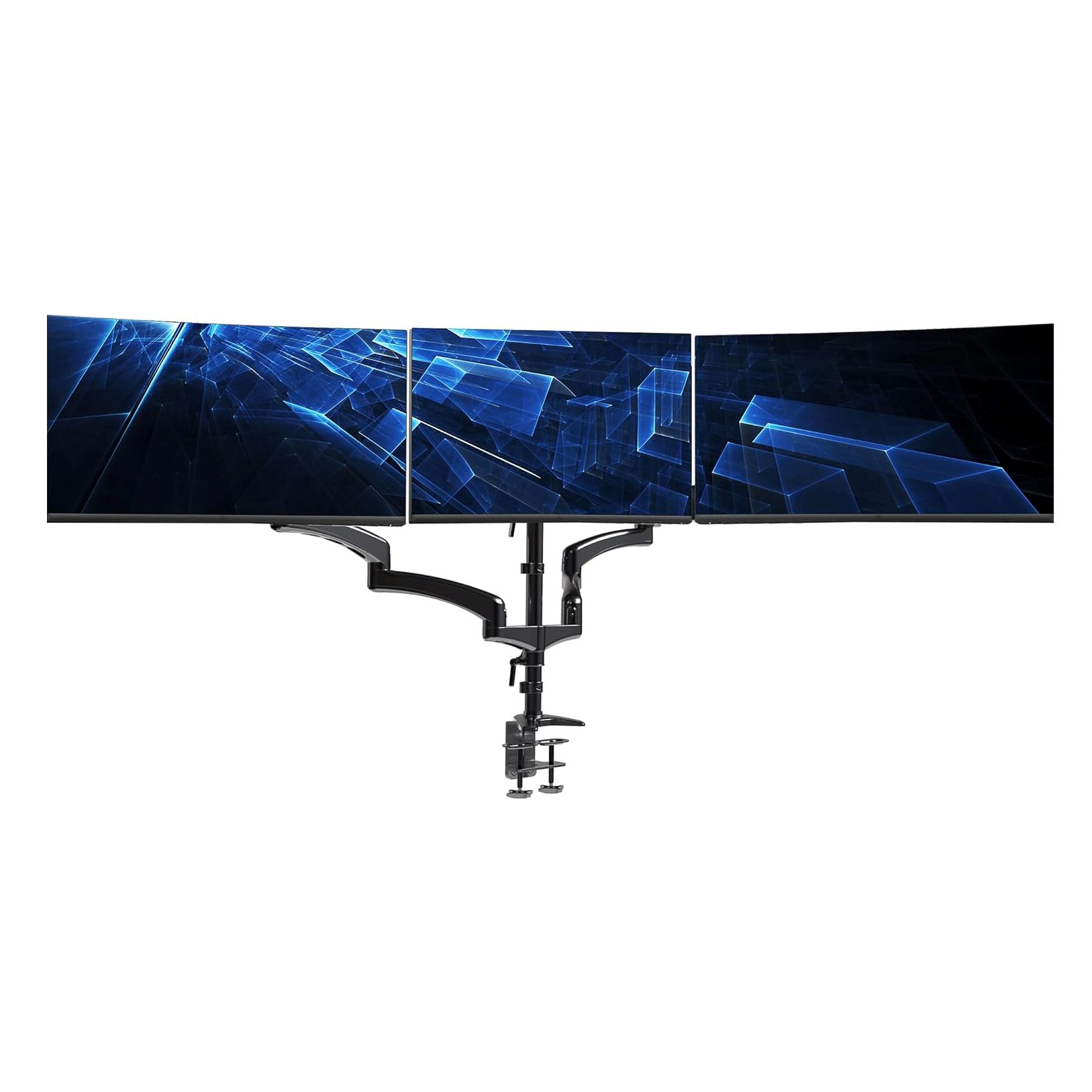 VIVO Triple Pneumatic Monitor Mount for 3 Screens, Adjustable, with C-Clamp.