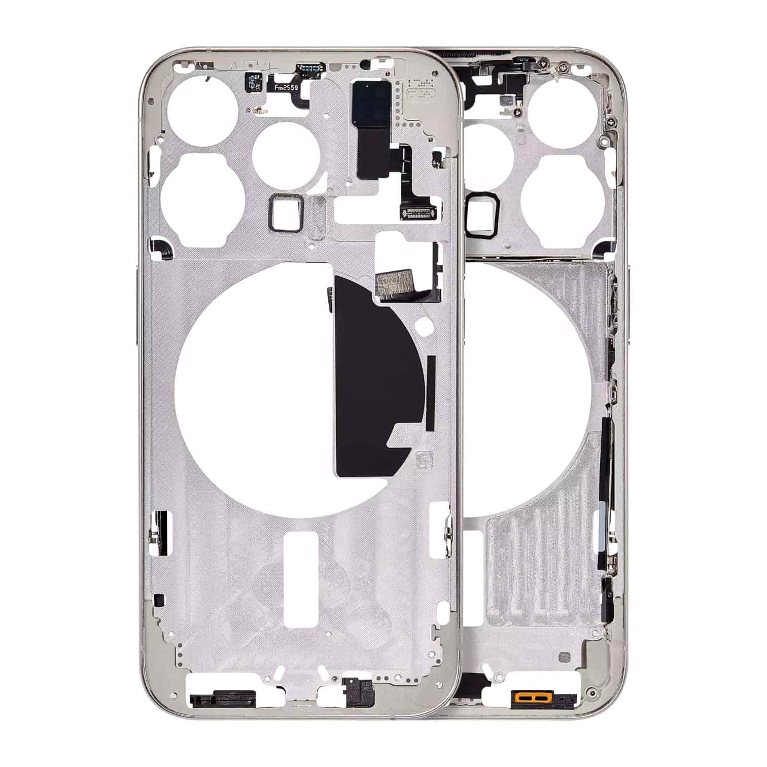 Enhanced Aftermarket White Titanium Mid-Frame Housing with Power and Volume Button for 2023 iPhone 15 Pro A2848