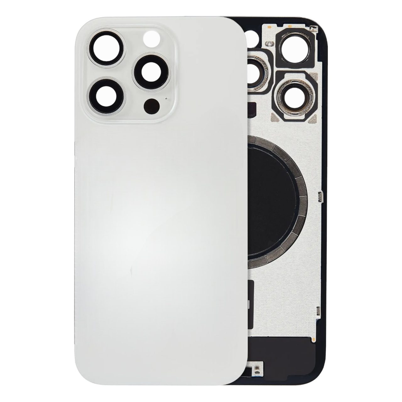 Aftermarket White Titanium Back Glass with Steel Plate and MagSafe Magnet for 2024 iPhone 16 Pro A3083 (No Logo)