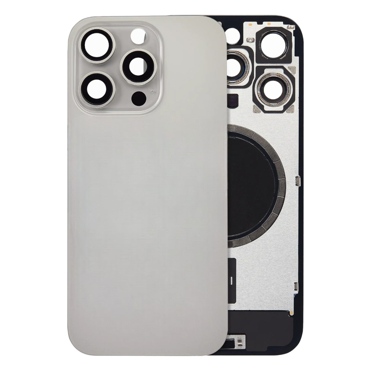 Aftermarket Natural Titanium Back Glass with Steel Plate and MagSafe Magnet for 2024 iPhone 16 Pro A3083 (No Logo)