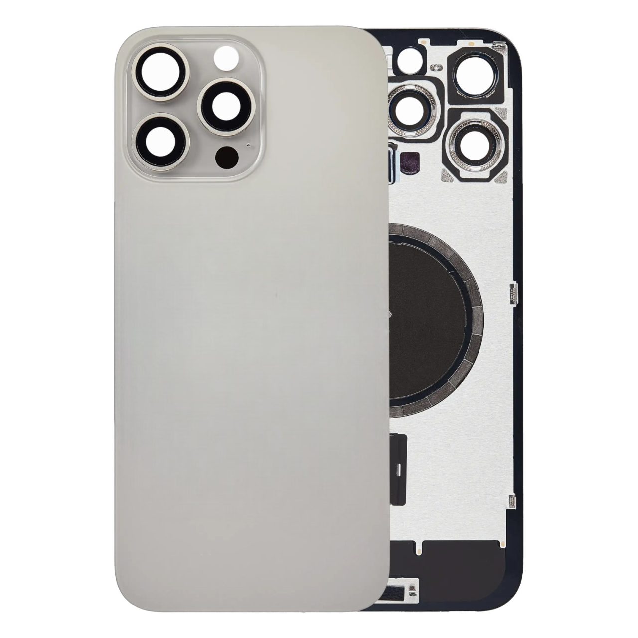 Aftermarket Natural Titanium Back Glass with Steel Plate and MagSafe Magnet for 2024 iPhone 16 Pro Max A3084 (No Logo)