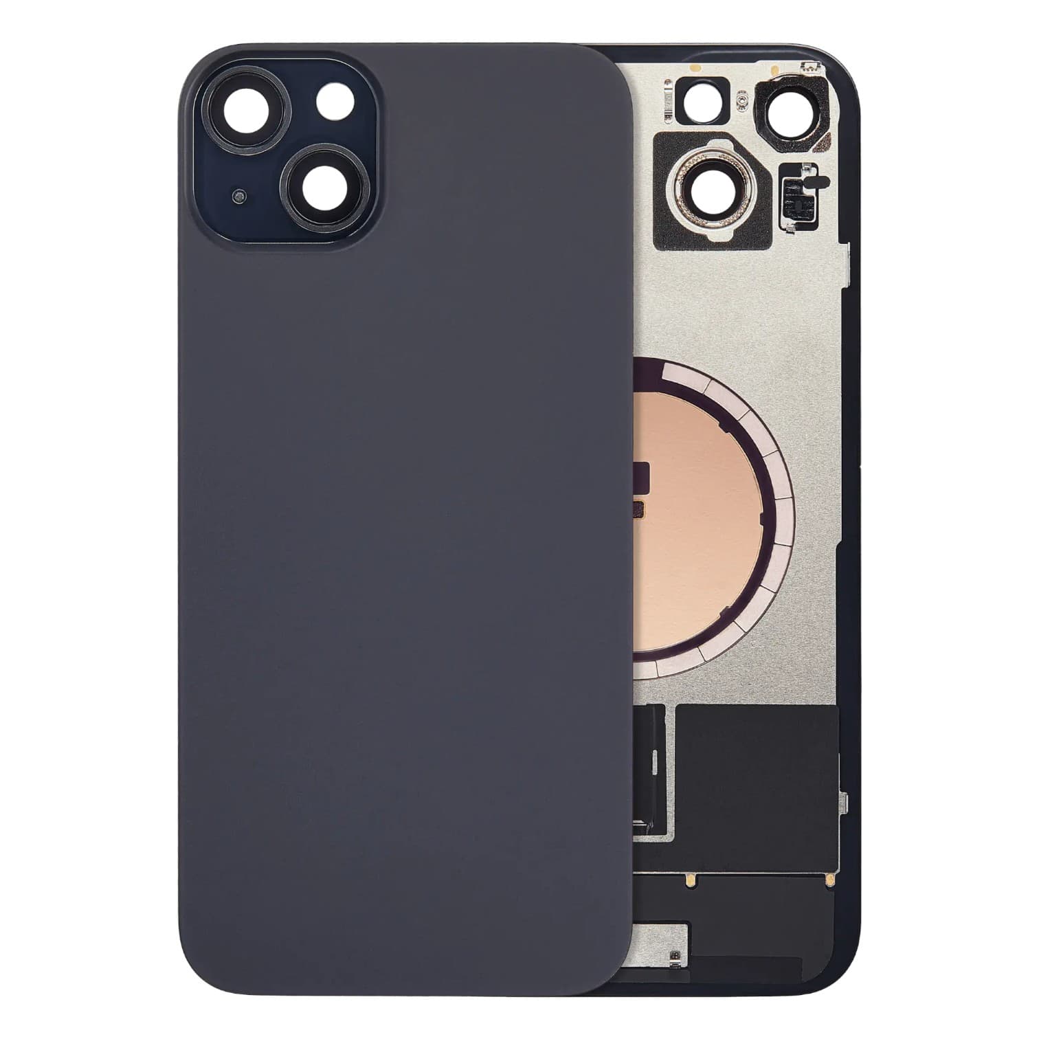 Back Glass with Steel Plate and MagSafe Magnet for 2023 iPhone 15 Plus A2847 (Black) (No Logo)