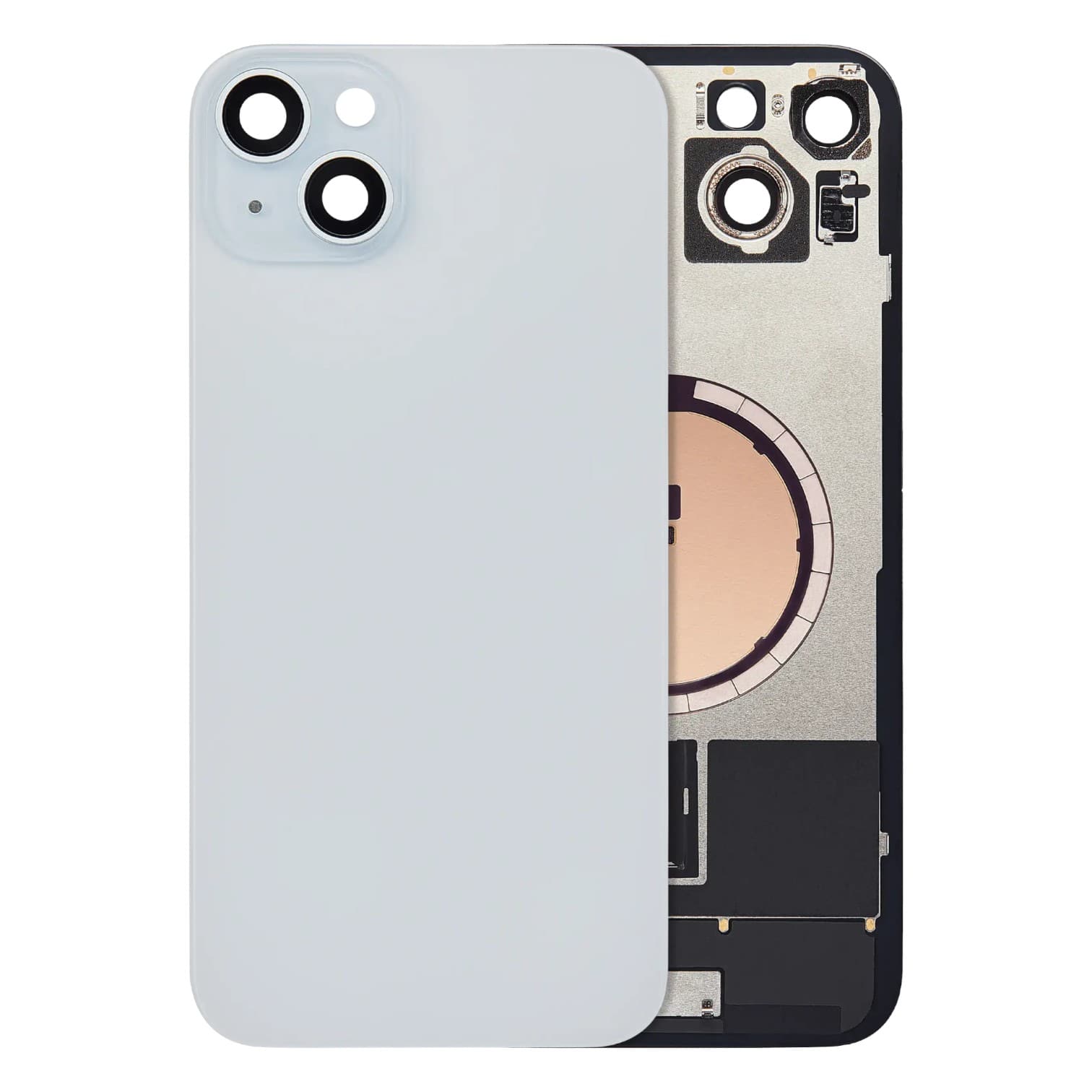 Back Glass with Steel Plate and MagSafe Magnet for 2023 iPhone 15 Plus A2847 (Blue) (No Logo)