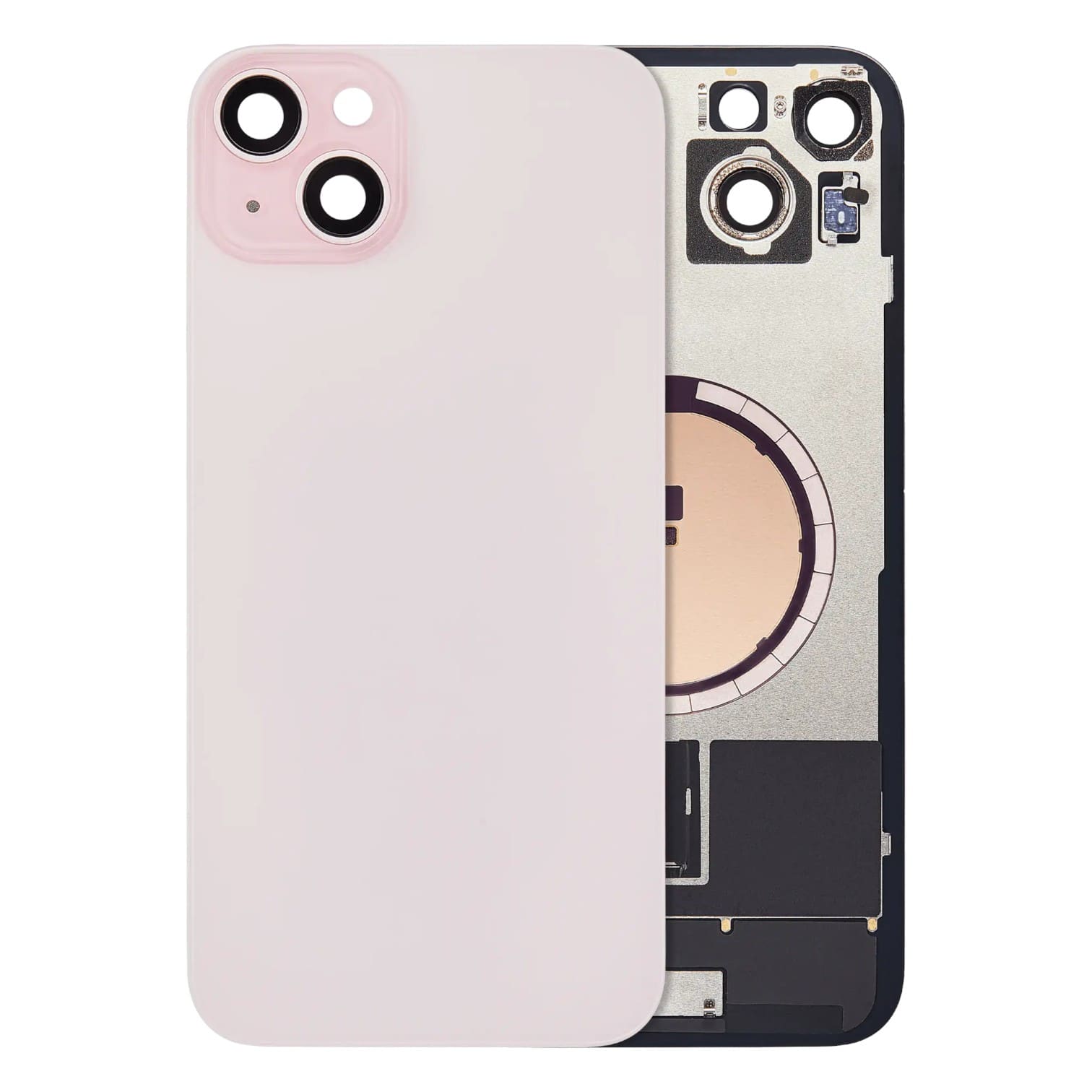 Back Glass with Steel Plate and MagSafe Magnet for 2023 iPhone 15 Plus A2847 (Pink) (No Logo)