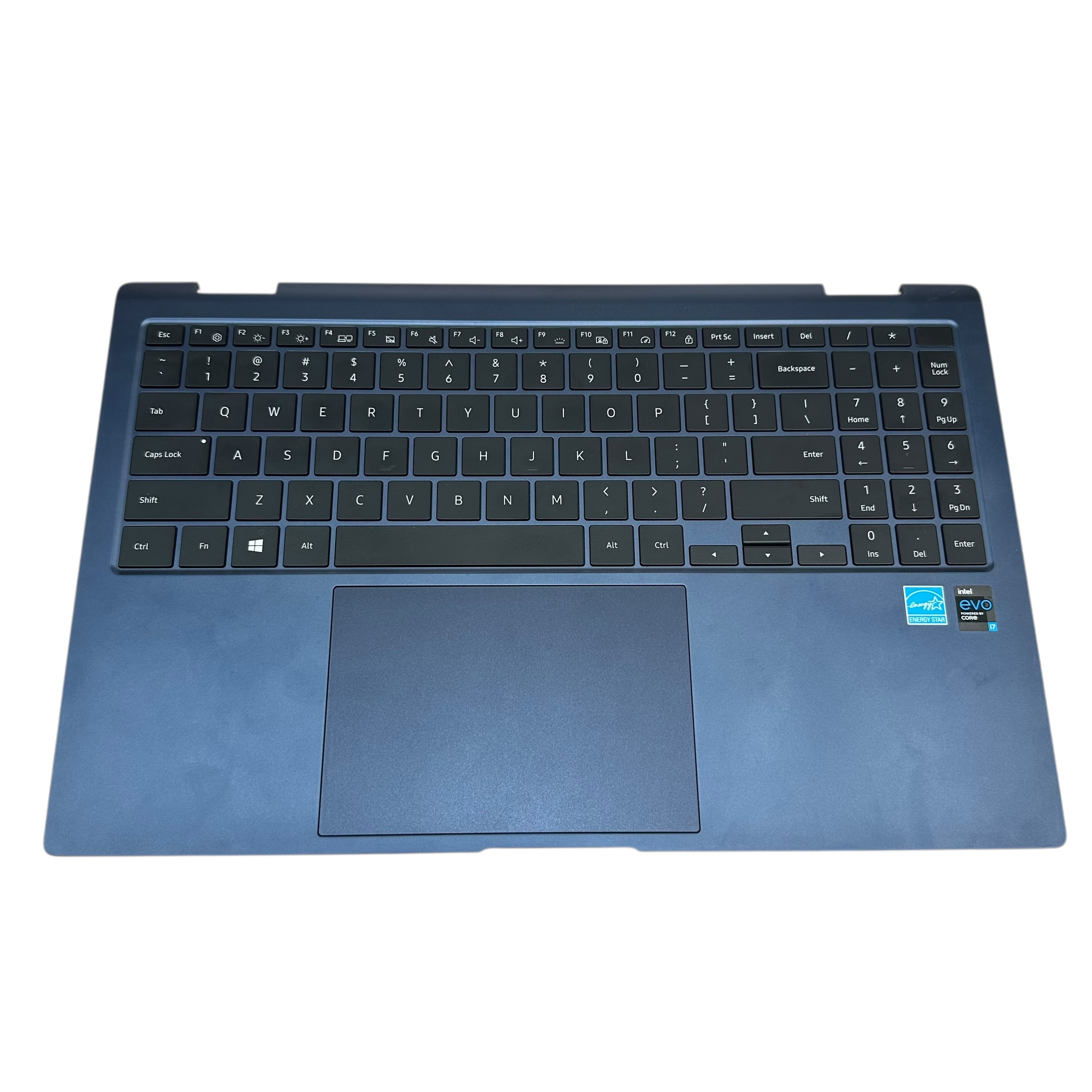 Blue top case and keyboard for Samsung Galaxy Book Pro.