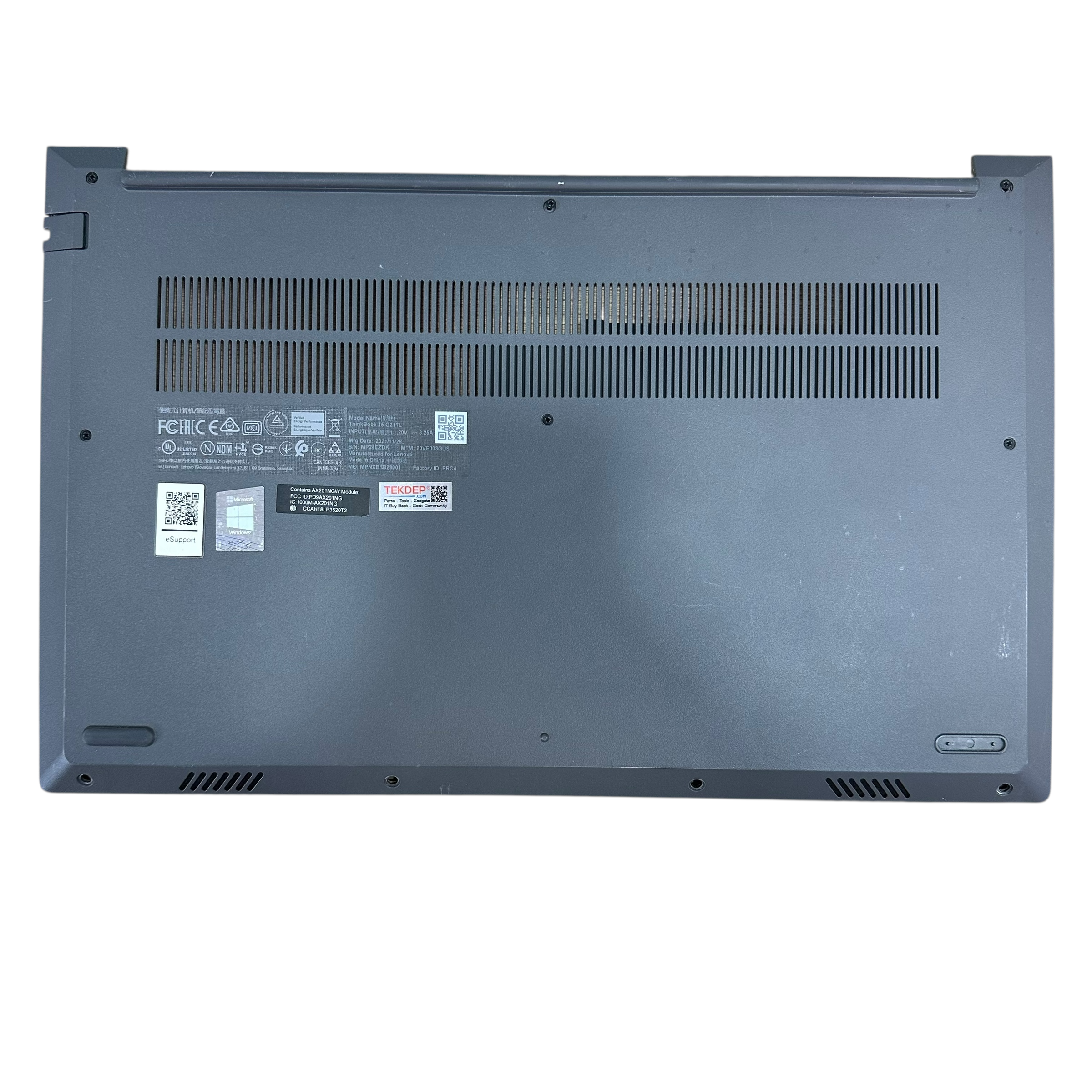 Replacement internal lower base enclosure bottom case cover for Lenovo ThinkBook 15 G2 ITL laptop.