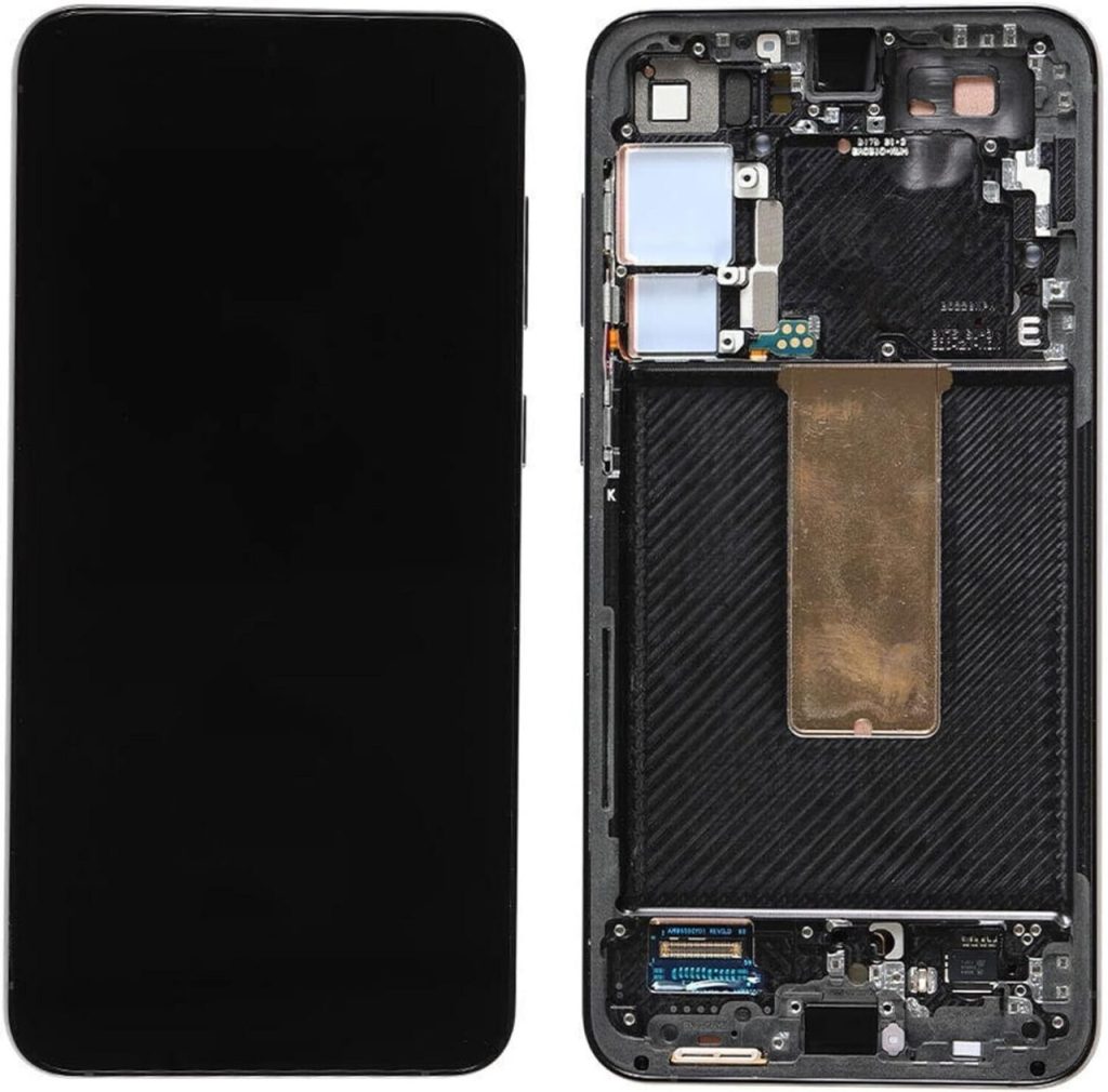 Aftermarket AMOLED screen assembly with frame for Samsung Galaxy S23 5G (SM-S911) in black.