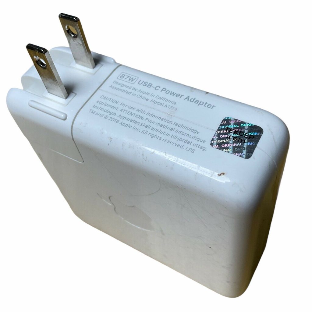 Original Apple 87W USB-C Power Adapter A1719 for 2016–2017 MacBook Pro 15". Replaces faulty chargers and restores fast charging functionality.