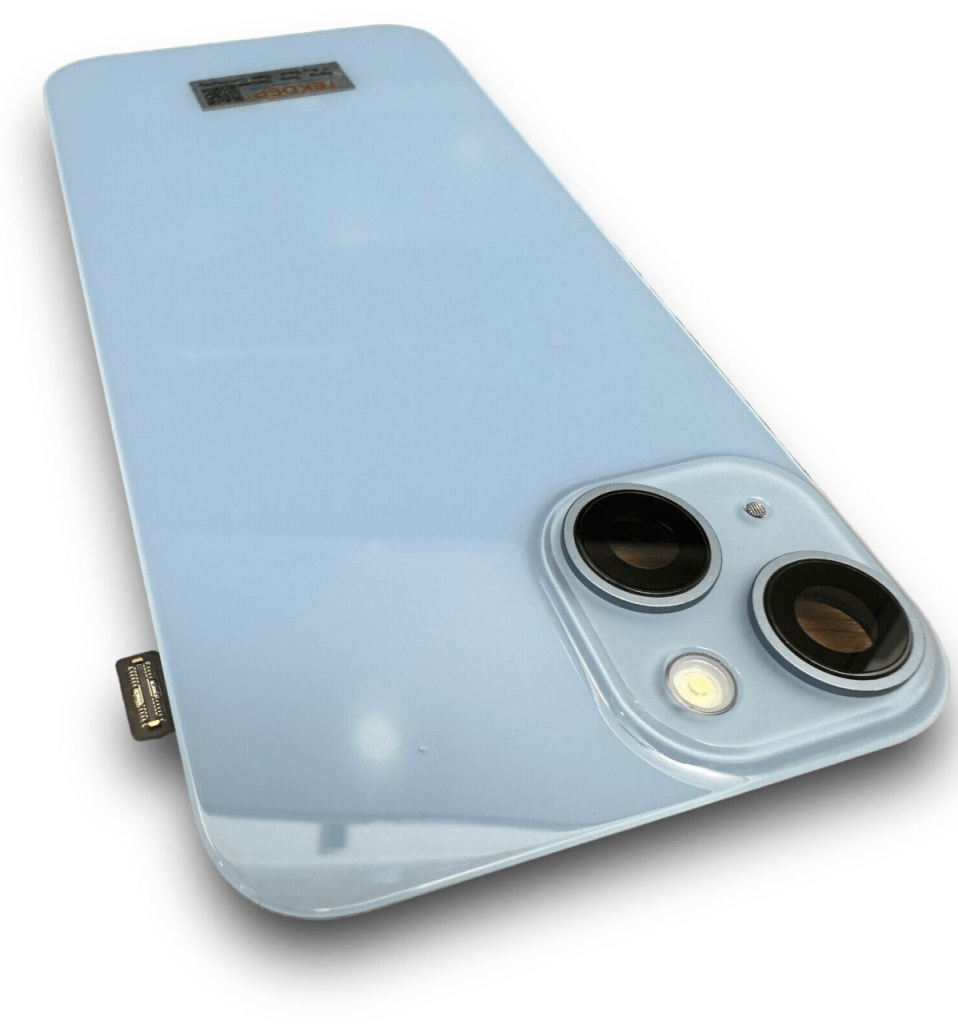 iPhone 14 aftermarket blue back glass replacement with NFC and MagSafe compatibility