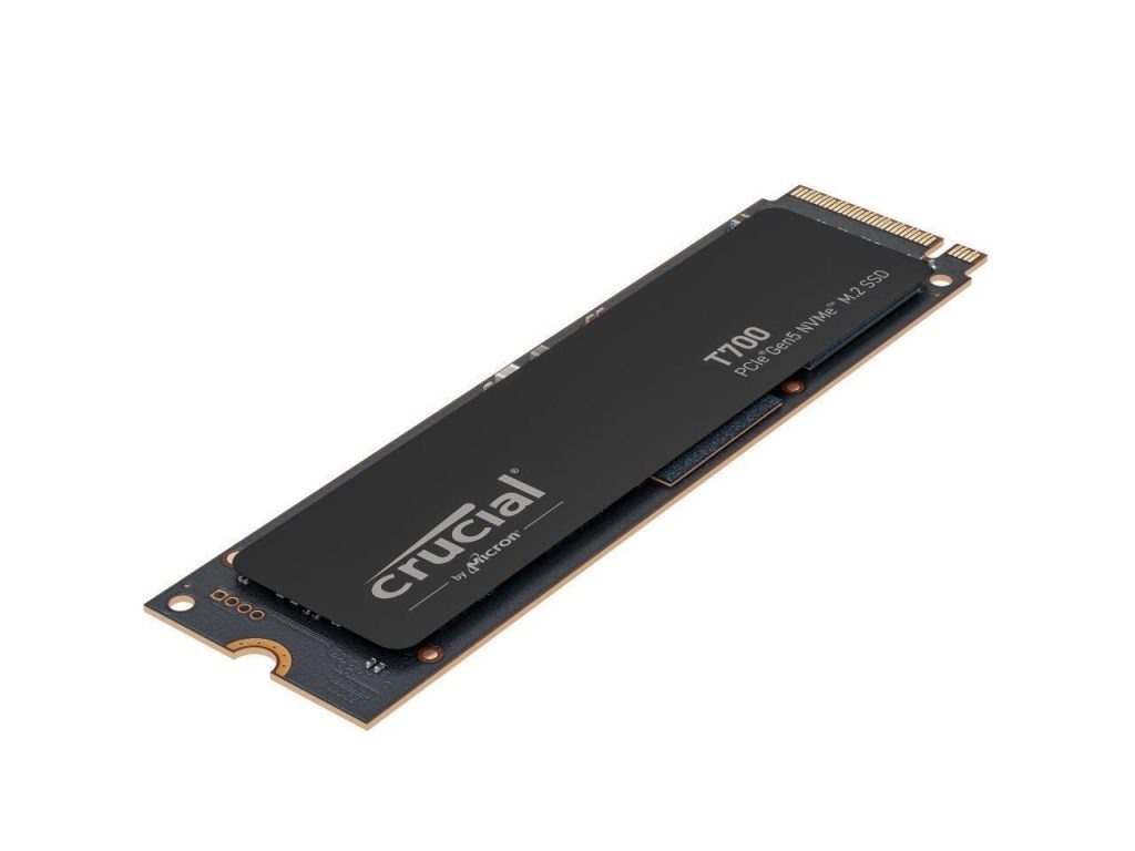 Crucial T700 1TB PCIe Gen5 NVMe M.2 SSD - Angled Front View