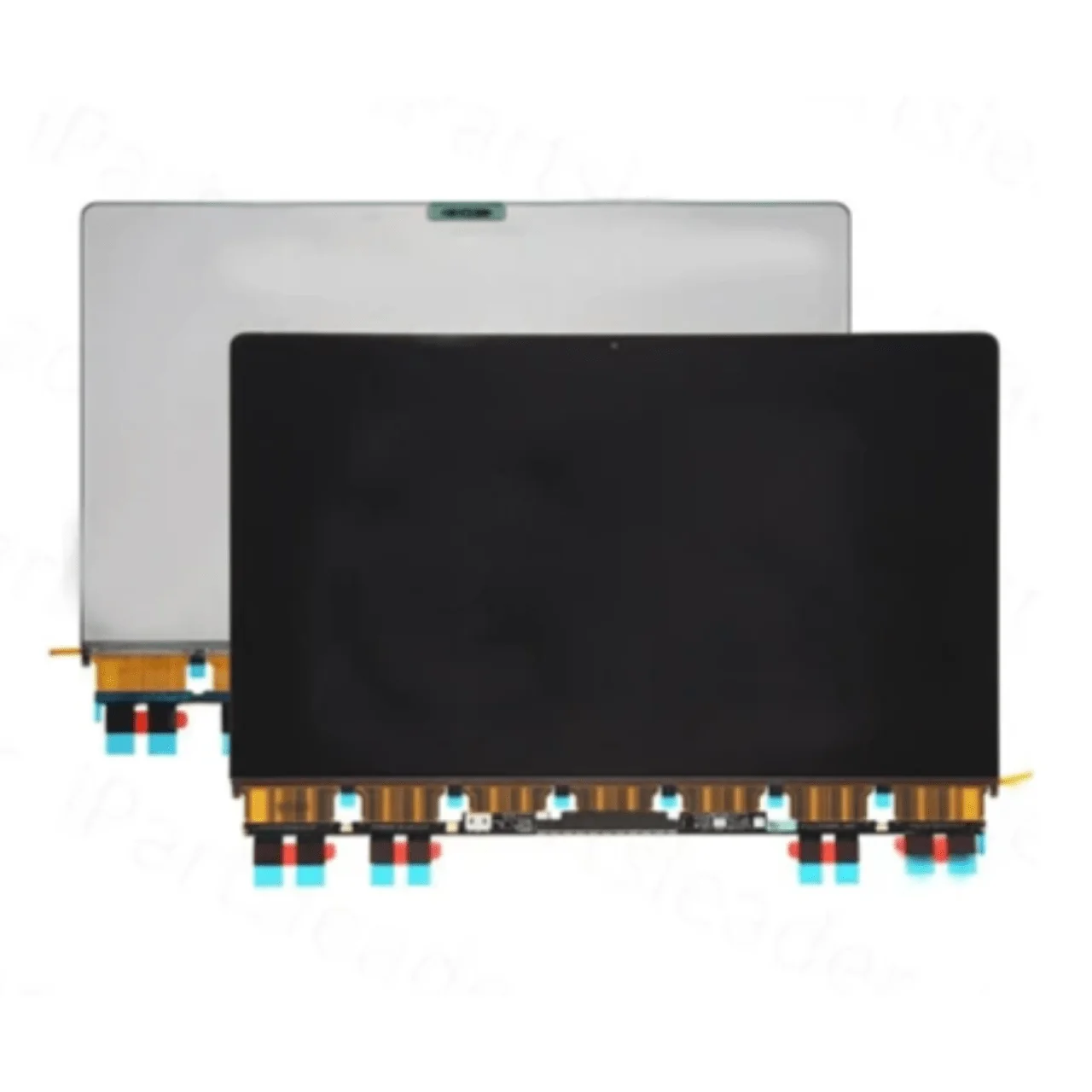 Front-and-back-views-of-the-a2442-screen-replacement-LCD-panel-showing-the-display-connectors-at-the-bottom